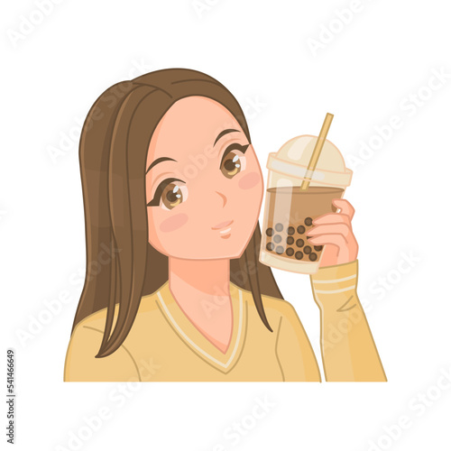 Cute anime girl with bubble tea