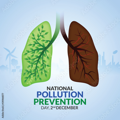 National Pollution Prevention Day with Green healthy and Unhealthy Lungs