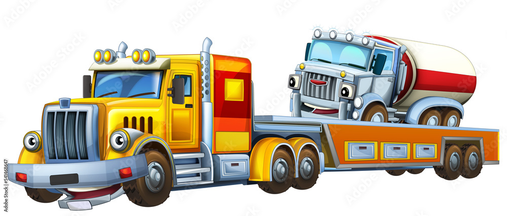 cartoon tow truck driving with other car illustration cartoon tow truck driving with other car illustration