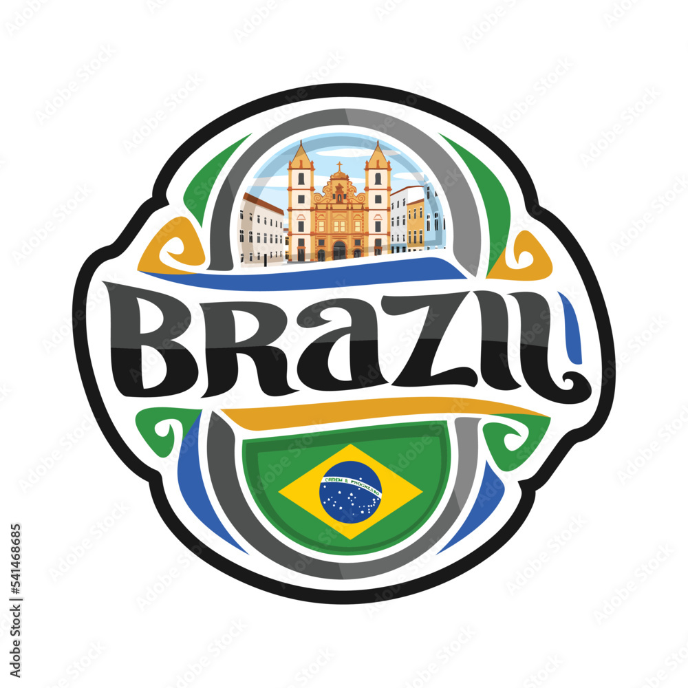 Brazil Flag Travel Souvenir Skyline Landmark Map Sticker Logo Badge Label Stamp Seal Emblem Coat of Arms Gift Vector Illustration SVG EPS