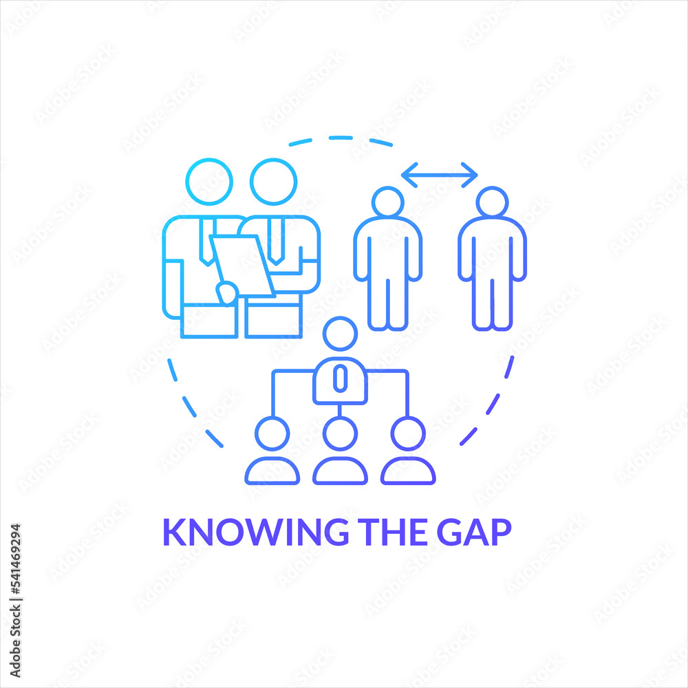 Professional relationship blue gradient concept icon. Know gap in work. Company communication culture abstract idea thin line illustration. Isolated outline drawing. Myriad Pro-Bold font used Professional relationship blue gradient concept icon. Know gap in work. Company communication culture abstract idea thin line illustration. Isolated outline drawing. Myriad Pro-Bold font used