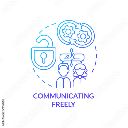 Communicating freely in workplace blue gradient concept icon. Build open work connection. Teamwork relations abstract idea thin line illustration. Isolated outline drawing. Myriad Pro-Bold font used