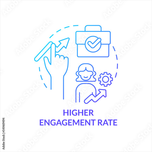Higher engagement rate blue gradient concept icon. Increase employees motivation. Encouraging workers abstract idea thin line illustration. Isolated outline drawing. Myriad Pro-Bold font used