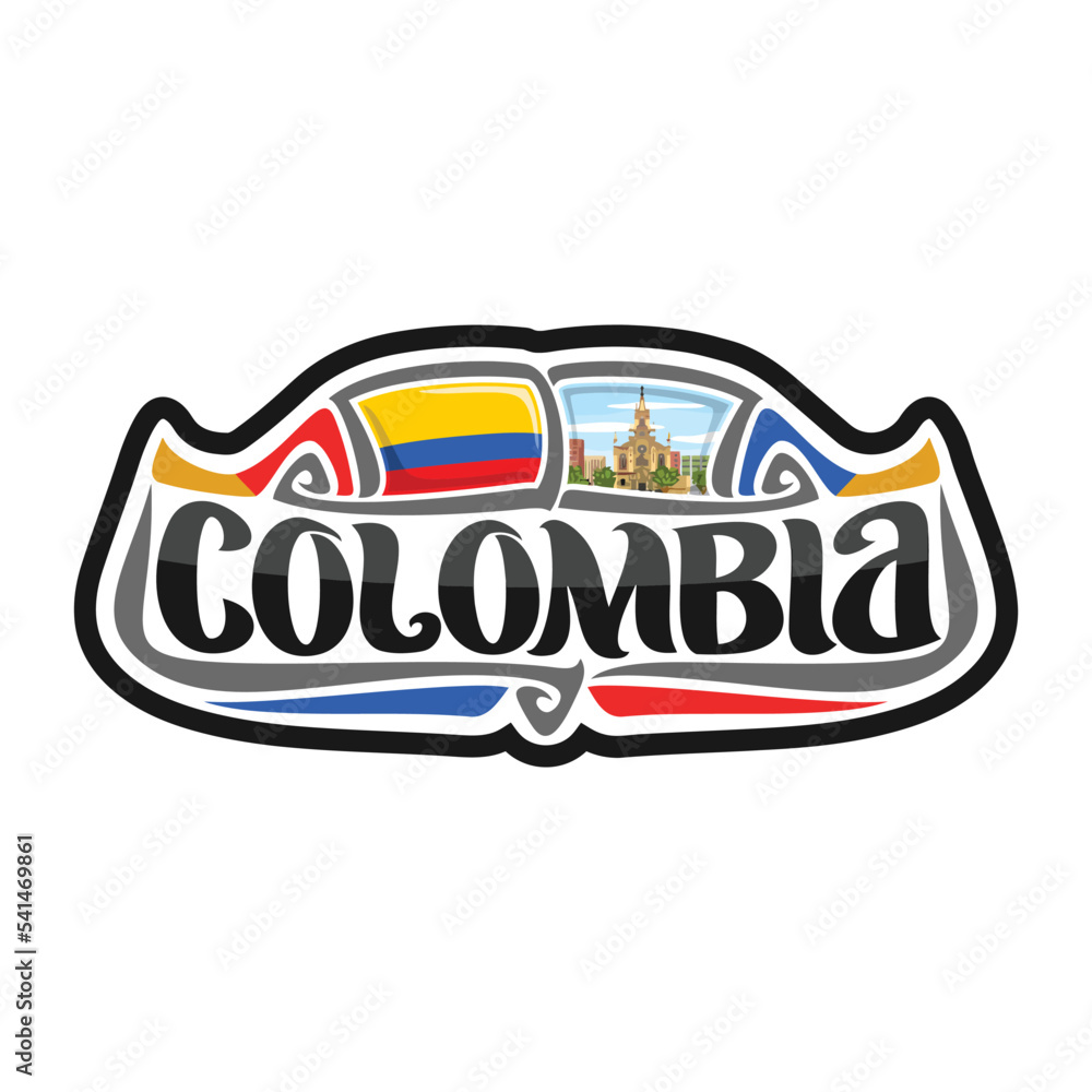 Colombia Flag Travel Souvenir Skyline Landmark Map Sticker Logo Badge Label Stamp Seal Emblem Coat of Arms Gift Vector Illustration SVG EPS