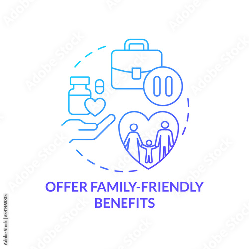 Offer family-friendly benefits blue gradient concept icon. Employer support working parents. Company values abstract idea thin line illustration. Isolated outline drawing. Myriad Pro-Bold font used photo