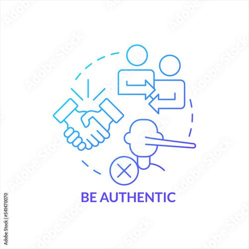 Be authentic with employees blue gradient concept icon. Trustful worker-employer relations. Engage workforce abstract idea thin line illustration. Isolated outline drawing. Myriad Pro-Bold font used