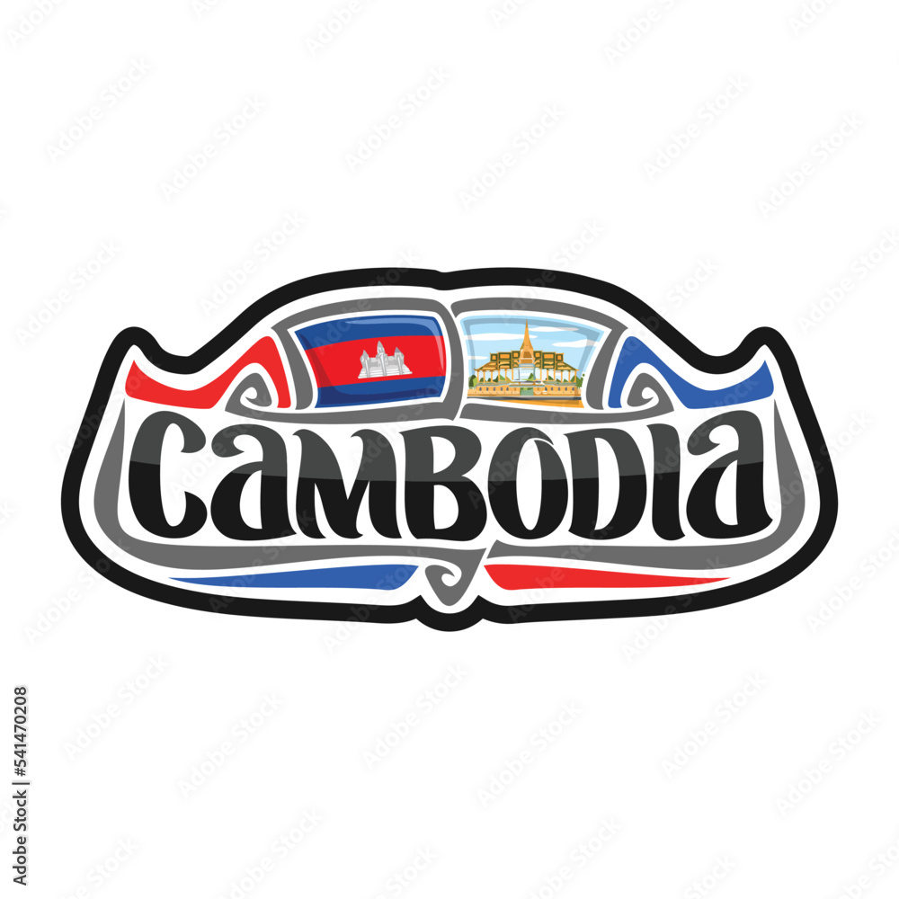 Cambodia Flag Travel Souvenir Skyline Landmark Map Sticker Logo Badge Label Stamp Seal Emblem Coat of Arms Gift Vector Illustration SVG EPS