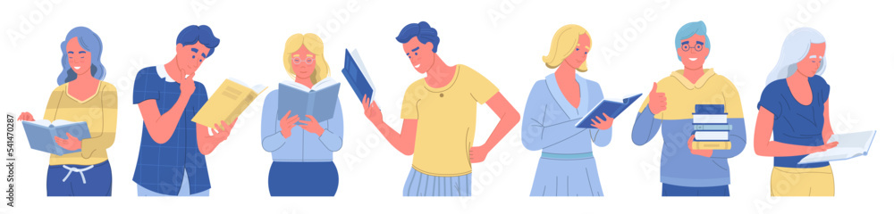 Group of people holding books and standing in a row. Students studying and preparing for examination. Group of people holding books and standing in a row. Students studying and preparing for examination.