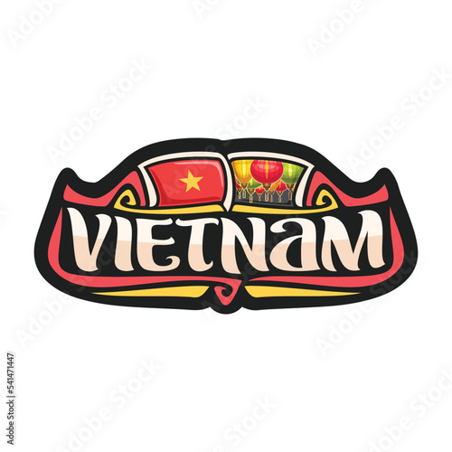 Vietnam Flag Travel Souvenir Skyline Landmark Map Sticker Logo Badge Label Stamp Seal Emblem Coat of Arms Gift Vector Illustration SVG EPS
