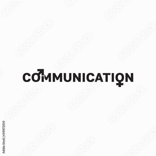 Logo from the word "Communication". Communication between genders, vector concept. Symbol of equality, issues, difference.