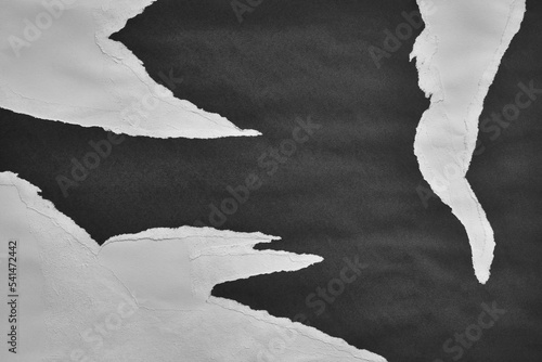 Black and White Torn Paper Collage Style, Ripped Paper Effect, Texture Abstract Background, Copy Space for Text.