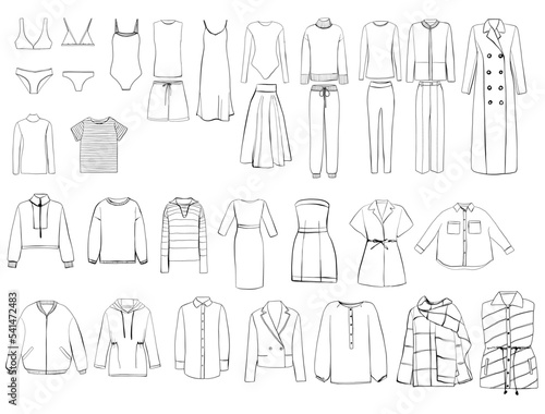 Set of sketch womens clothing