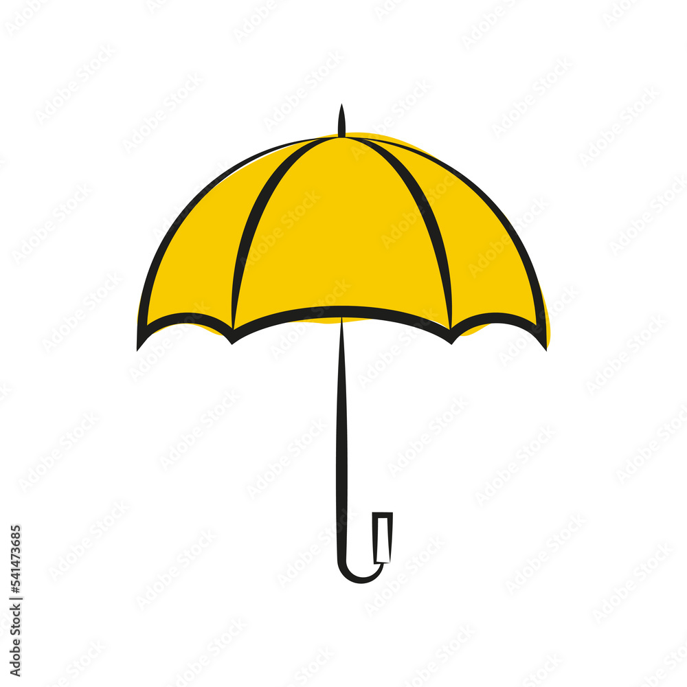 Vector yellow umbrella icon in cartoon style. Rain protection symbol on