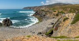 Panoramic shot of a landscape over Abano beach in Sintra Cascais Natural Park, Portugal