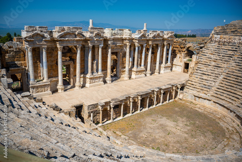 View of the Pamukkale Amphitheater, the ruined city of Hierapolis, Turkey.