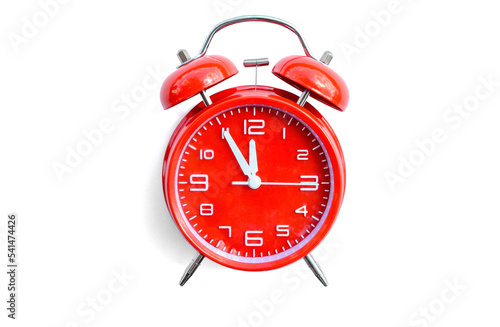 red alarm clock top view isolated on white background.with copy space