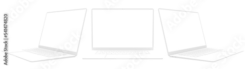 Stylized white Laptop mock up with transparent screen isolated	
