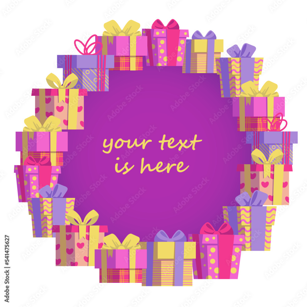 Gift round frame. Vector template for magazines, posters. ad gifts. Hand drawn birthday, christmas and valentine's day card Gift round frame. Vector template for magazines, posters. ad gifts. Hand drawn birthday, christmas and valentine's day card