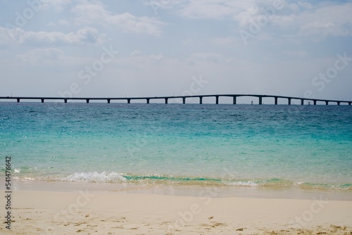 Beautiful scenery of Yonaha Beach and Kurima Bridge