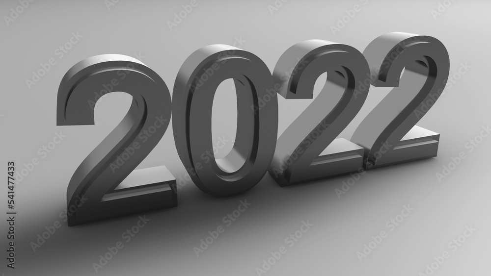 3D number of 2022 year, in gray and white sad colors. 3D number of 2022 year, in gray and white sad colors.