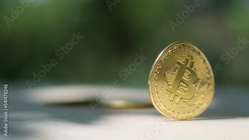 golden bitcoin coins cryptocurrencies concept symbol blockchain economy finance crash crisis recession photo