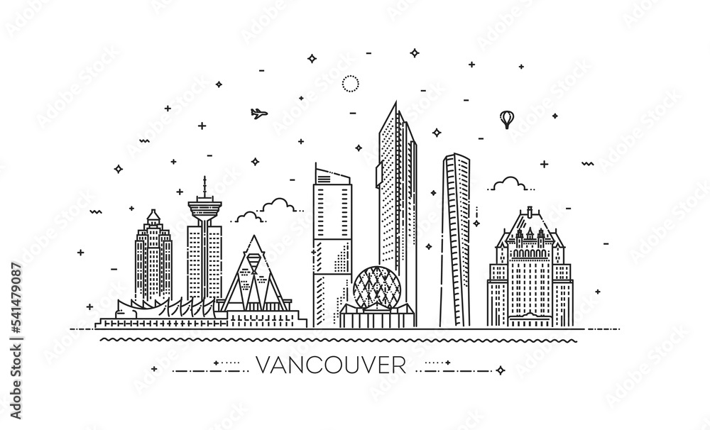 Fototapeta premium Canada, Vancouver architecture line skyline illustration
