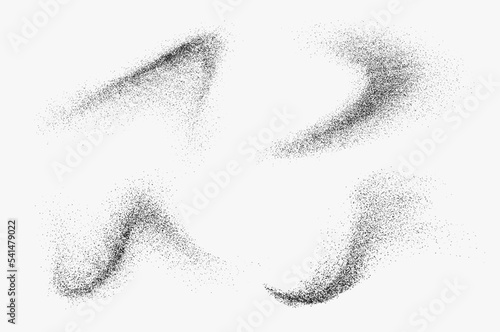 Charcoal splashes, black dotwork grain texture, abstract stipple sand effect, gradient from dots isolated on whitev background. Vector illustration.
