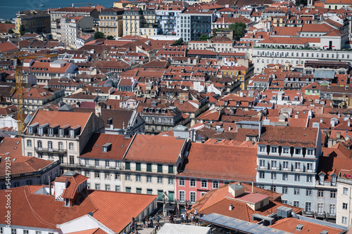 Views of buildings of orange brick in Lisbon
