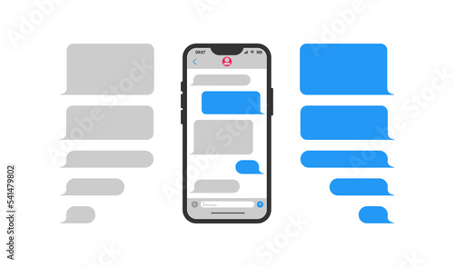 Chat Interface Application with Dialogue window smartphone icon. Bubble messege and phone illustration symbol. Sign messaging vector photo