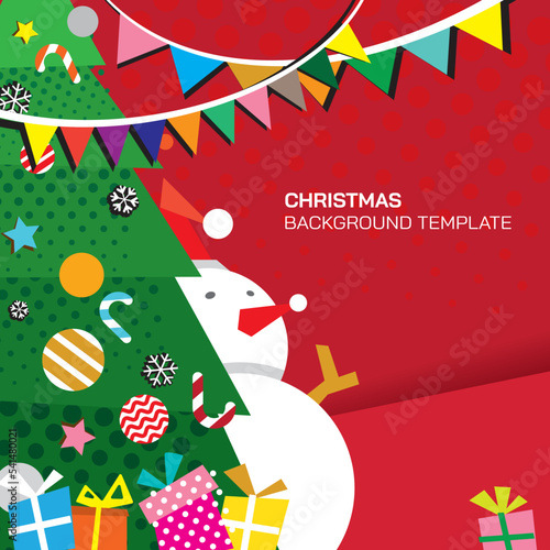 Abstract christmas party vidvid colors background punchy vector design have blank space. Colorful christmas tree and snowman invitation template. Christmas greeting card.