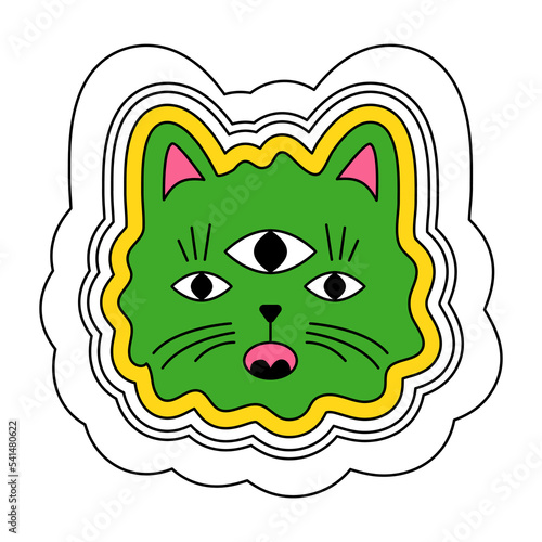 A cat with hippie glasses. A kitten in retro style. Sticker for children, animal logo, icon