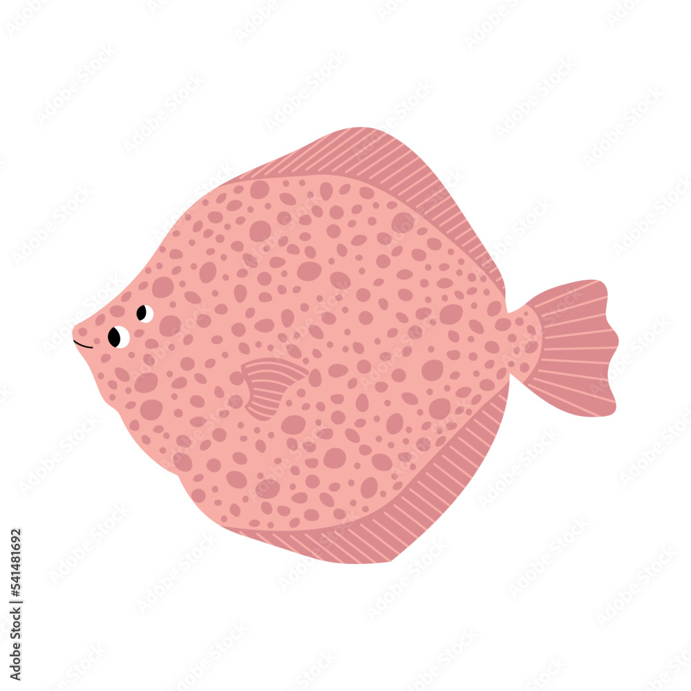 Cute vector ocean illustration with flounder fish.Underwater cartoon