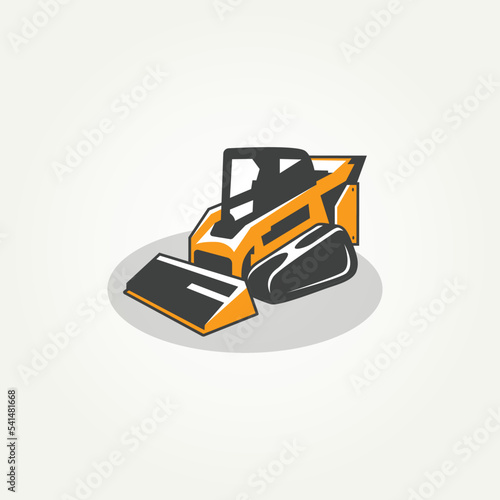 isolated skid steer machine construction icon label logo template vector illustration design. land clearing machine vector