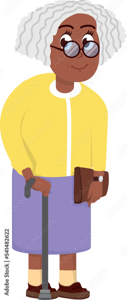 Obraz premium Old black woman character. Smiling senior person