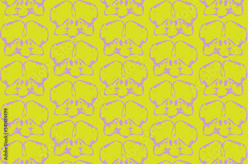 Orchid flower pattern texture vector. citrus yellow background