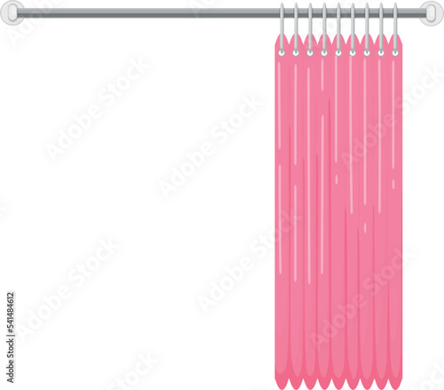 Bathroom curtain hanging. Pink shower textile drapes
