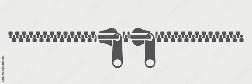 Black two- way zipper. Silhouette, accessories for bags, clothes. Vector illustration Black two- way zipper. Silhouette, accessories for bags, clothes. Vector illustration