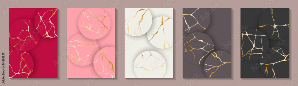 Kintsugi art gold brocken line patterns vector collection. Kintsugi art gold brocken line patterns vector collection.