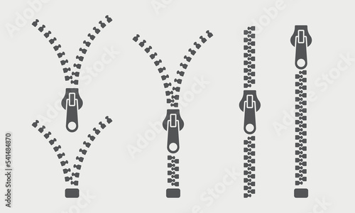 Closed and open zipper glyph. Vector illustration on white background