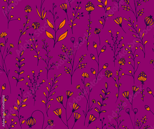 Floral fabric print for dress with cute tiny meadow flowers abstract illustration in hand drawn style