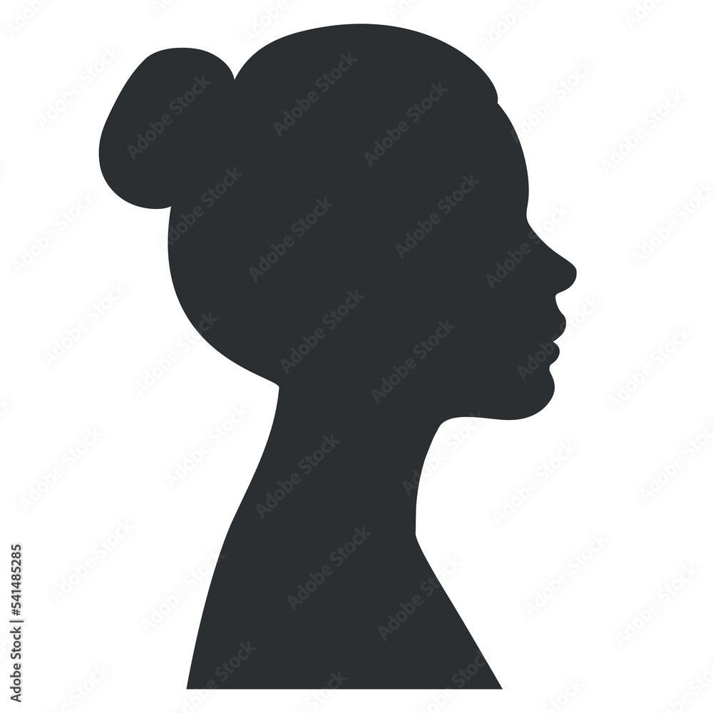 Silhouette of an adult woman face. Outlines woman in profile. Vector illustration isolated on white background