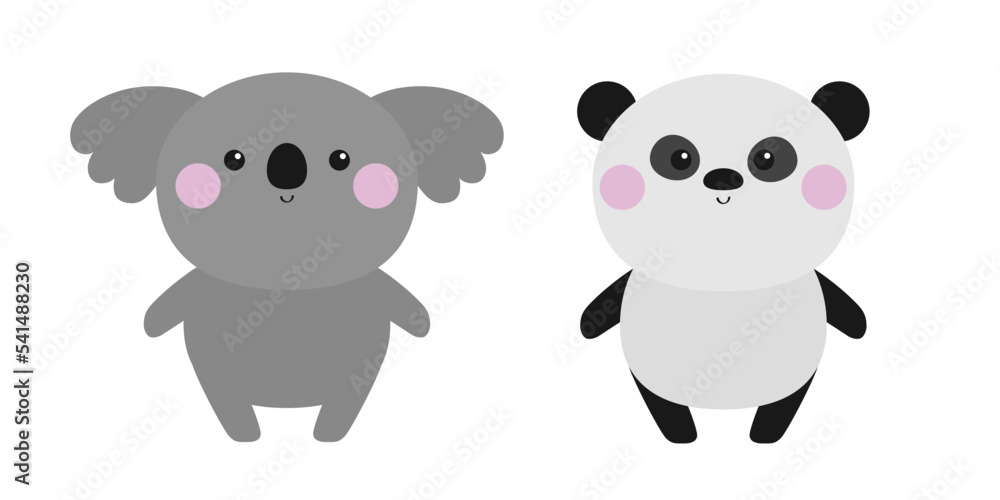 Koala panda bear set icon. Cute kawaii cartoon baby character. Funny head face. Pink cheek. Happy Valentines Day. Greeting card template. Notebook cover, tshirt print. White background. Flat design. Koala panda bear set icon. Cute kawaii cartoon baby character. Funny head face. Pink cheek. Happy Valentines Day. Greeting card template. Notebook cover, tshirt print. White background. Flat design.