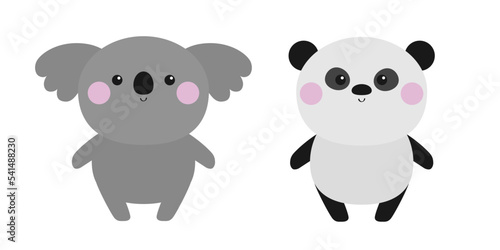 Koala panda bear set icon. Cute kawaii cartoon baby character. Funny head face. Pink cheek. Happy Valentines Day. Greeting card template. Notebook cover  tshirt print. White background. Flat design.