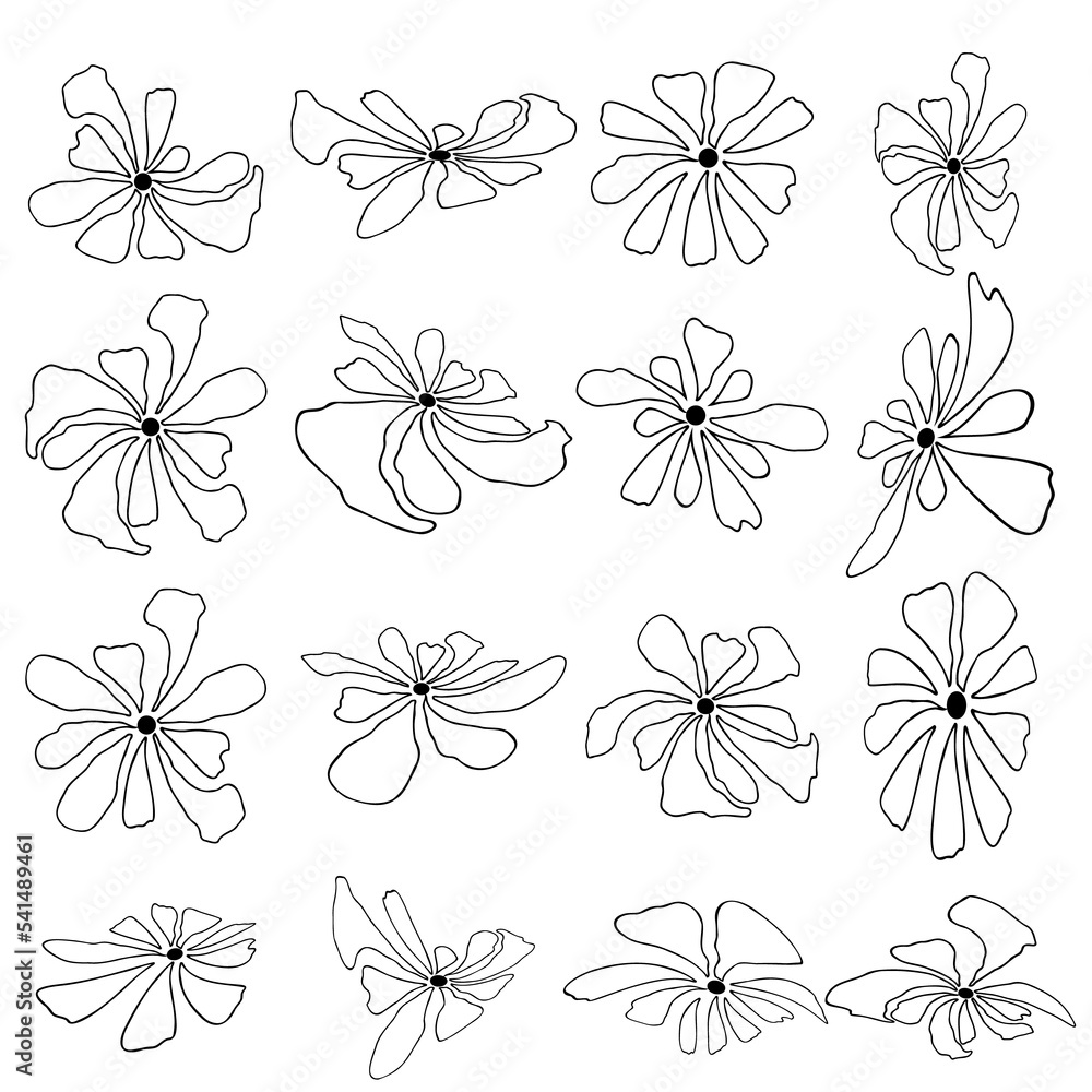 Set of abstract flowers in Scandinavian style. Hand drawing, contour work Set of abstract flowers in Scandinavian style. Hand drawing, contour work