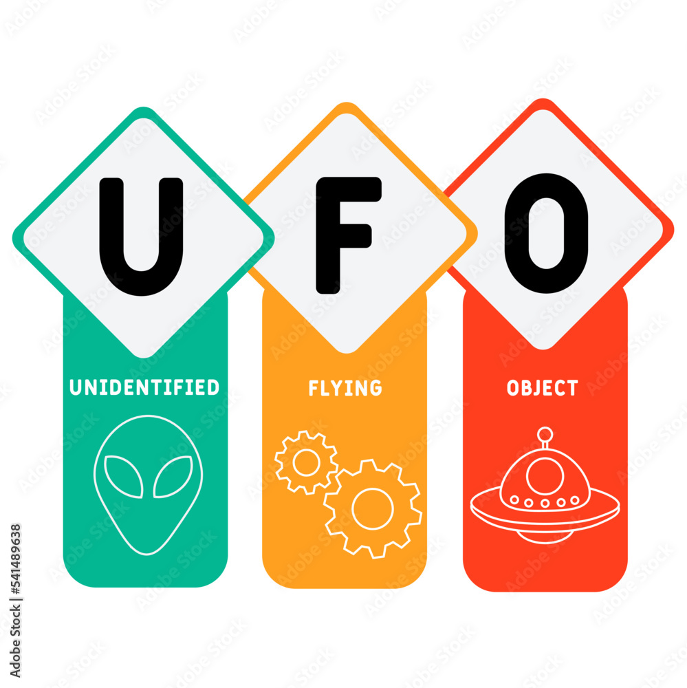 UFO - Unidentified Flying Object acronym. business concept background. vector illustration concept with keywords and icons. lettering illustration with icons for web banner, flyer, landing UFO - Unidentified Flying Object acronym. business concept background. vector illustration concept with keywords and icons. lettering illustration with icons for web banner, flyer, landing