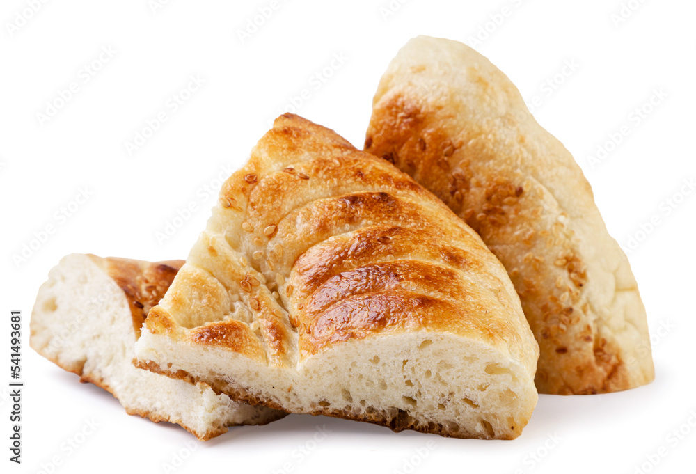 Pieces of pita bread on a white background. isolated