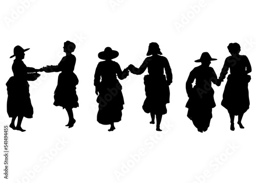Ethnic dancers in old dress on white background