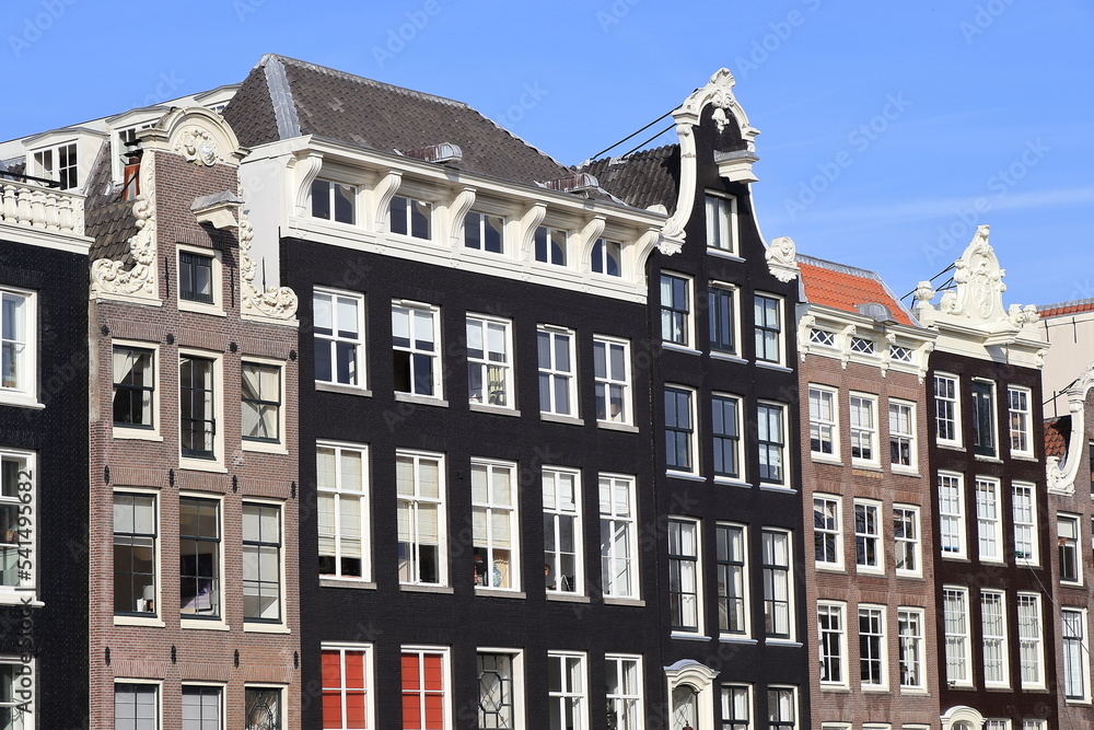 Amsterdam Keizersgracht Canal House Facade with Various Gables View, Netherlands
