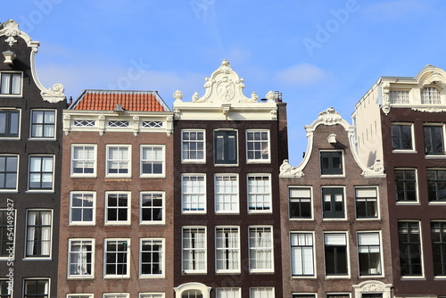 Amsterdam Keizersgracht Canal Typical Brick House Facades Close Up, Netherlands photo