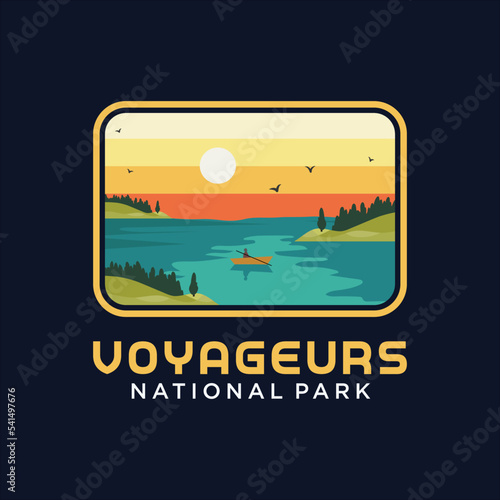 vector illustration of Voyageurs National Park, badge, sticker, logo with sky and lake at background and suitable for Poster, Logo and leaflet 2
